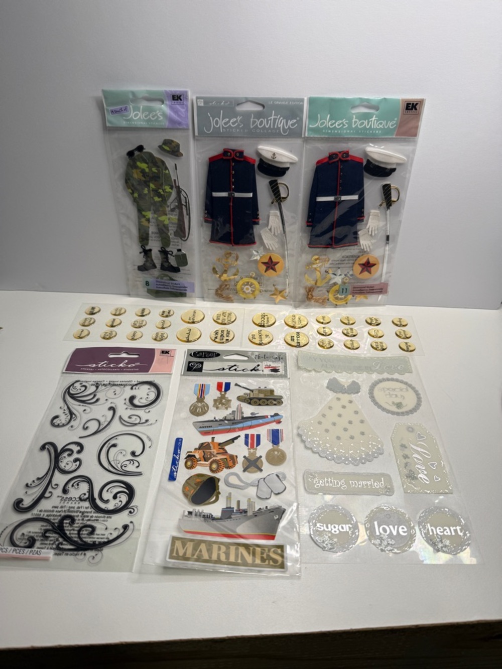 Scrapbooking Military & Wedding Sticker Pack - White, Navy, Green. Military